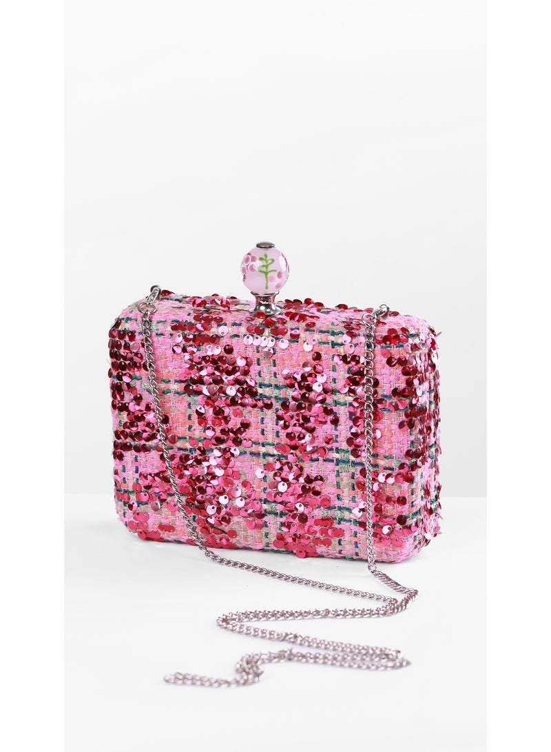 كيفيلي حقيبة سهرة بلون وردي مزهر - Image 4